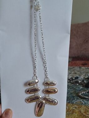 Silver-Tone Women's Pendant Necklace - Polished Pebble Design